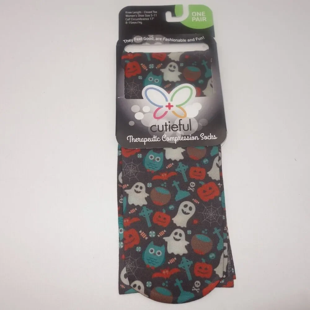 NEW Cutieful Therapeutic Compression Socks Hose Fits Sizes 5-11 Halloween Ghosts